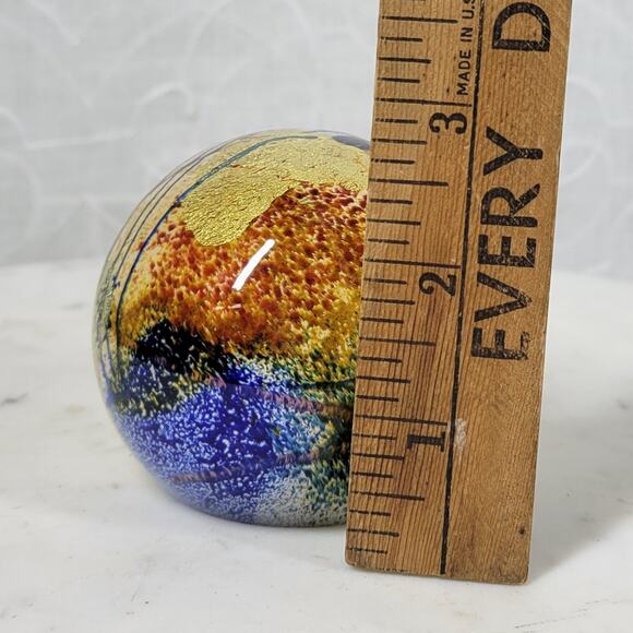 VTG Earl O James Paperweight 3" Blue Gold Flecks Handblown Art Glass Signed '99 - Picture 6 of 16
